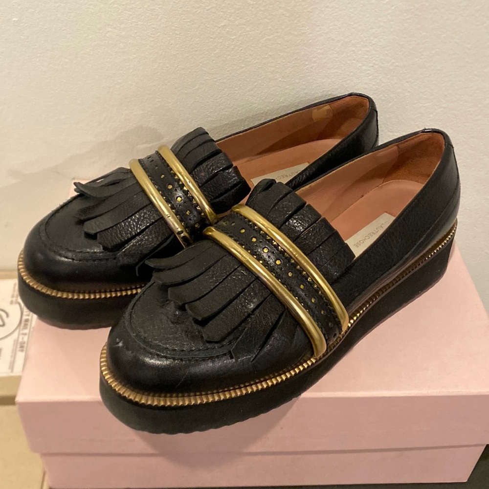 O L’Autre Chose Black Italian leather flatform loafers size 39 Anthropologie